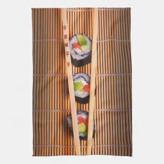 Paño De Cocina Sushi y palillos de madera (Vertical)