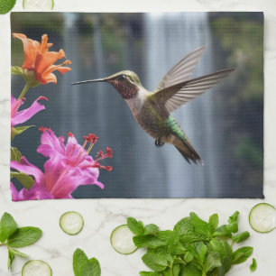 Paño De Cocina "Susurros de la naturaleza: Hummingbird, cascada