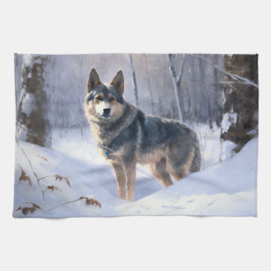 Paño De Cocina Swedish Vallhund Deja que nieve Navidad