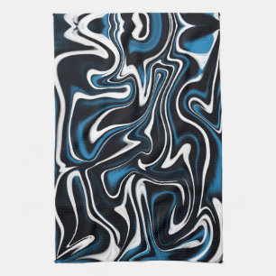 Paño De Cocina Swirls azul, negro y blanco