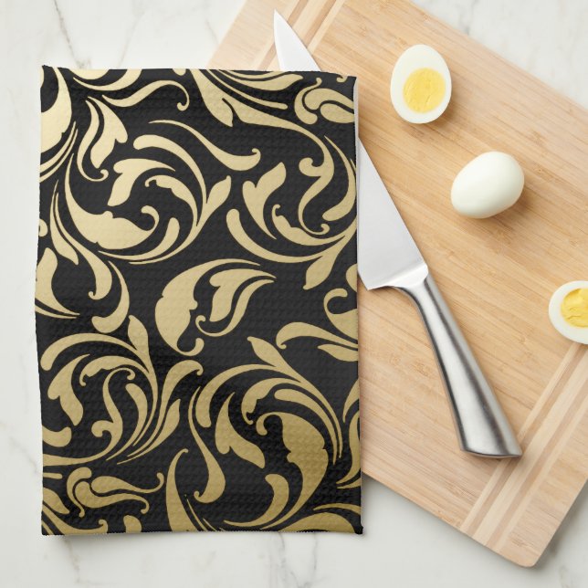 Paño De Cocina Swirls Gold Floral (Doblado Cuarto)