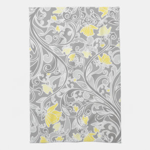 Paño De Cocina Swirly amarillo y gris moderno floral