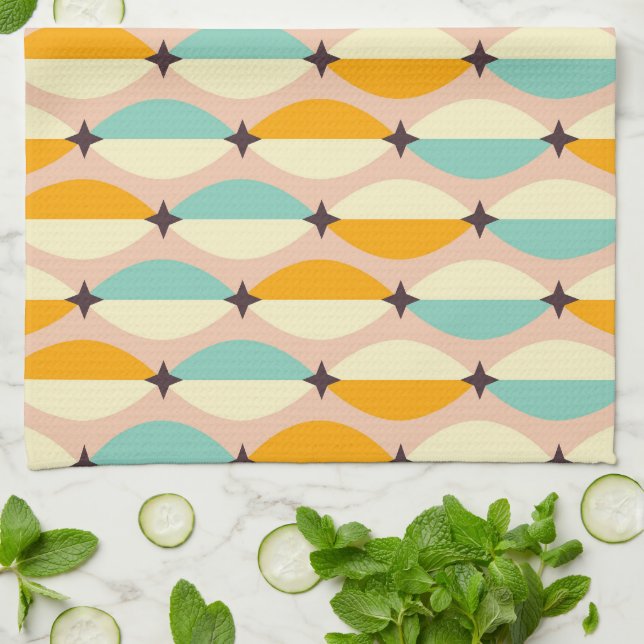 Paño De Cocina Symmetrical retro pattern with interlocking teal (Doblado)