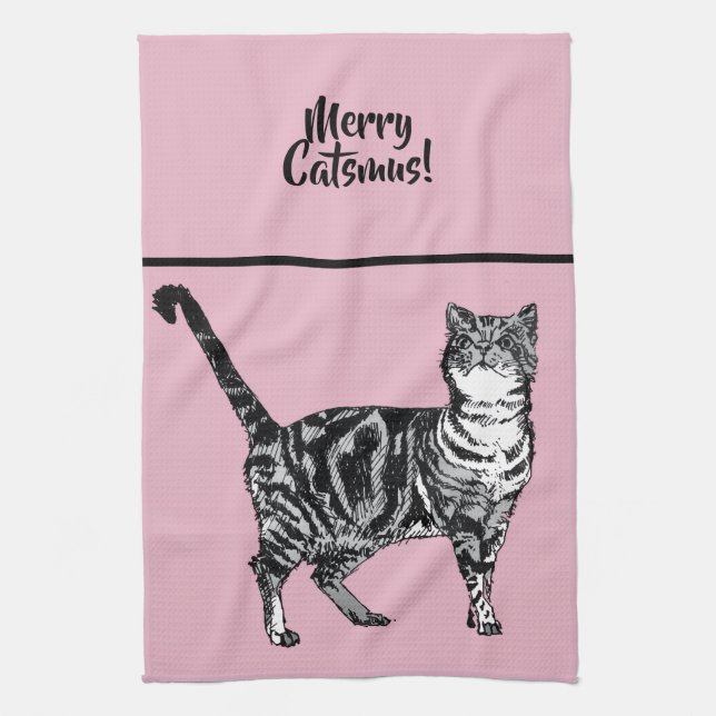 Paño De Cocina Tabby Cat Merry Catsmus Pink Christmas Cats (Vertical)