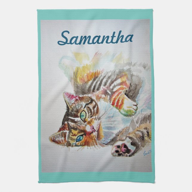 Paño De Cocina Tabby tabbies Cute Gatos Acuáticos acuarela Secuen (Vertical)