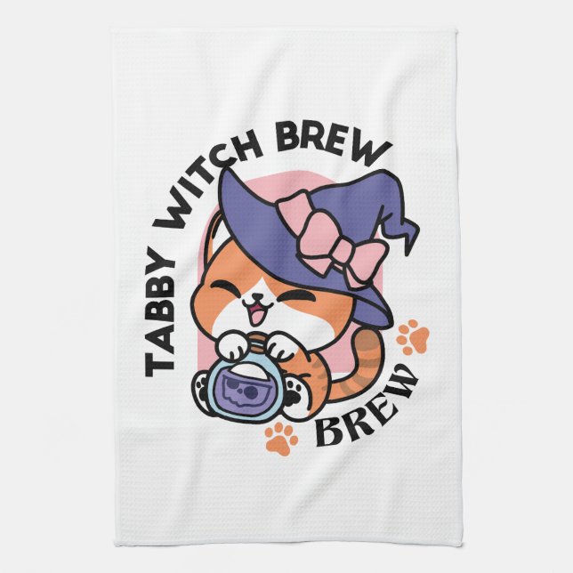Paño De Cocina Tabby Witch Brew – Cute Halloween Cat Design (Vertical)