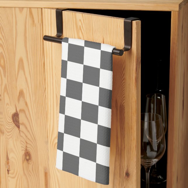 Paño De Cocina Tablero de ajedrez clásico gris oscuro (Pliegue de tercios)