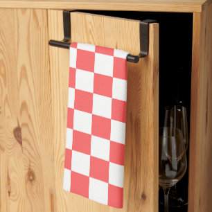 Paño De Cocina Tablero de ajedrez clásico rojo coral