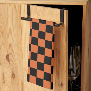 Paño De Cocina Tablero de ajedrez de Halloween negro y naranja