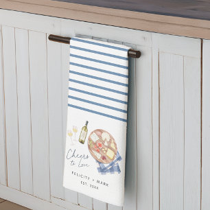 Paño De Cocina Tablero de Charcutería Vino y Queso Brindis al Amo