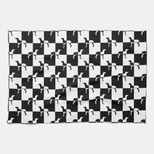 Paño De Cocina Tablero de damas blanco y negro Weimaraner