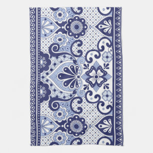 Paño De Cocina Talavera mexicana azul y blanca