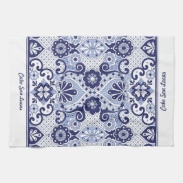 Paño De Cocina Talavera mexicana personalizada en azul y blanco