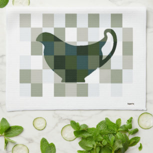 Paño De Cocina Talla de chequera de gaviota (blanca/verde)