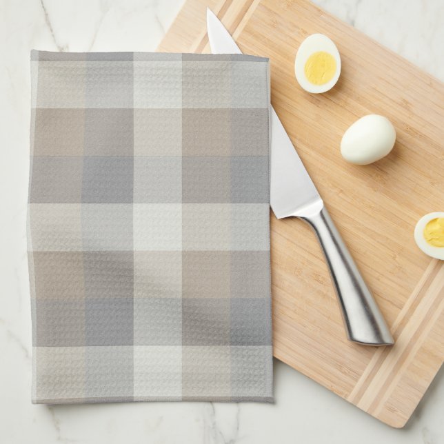 Paño De Cocina Tan Gray Ivory Neutral Rustic Plaid (Doblado Cuarto)