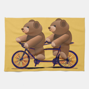 Paño De Cocina Tándem de la bicicleta, impresión del oso de