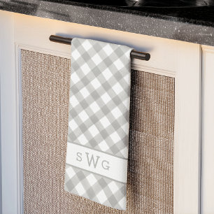 Paño De Cocina Tapado de búfalo gris y blanco tres monogramas ini