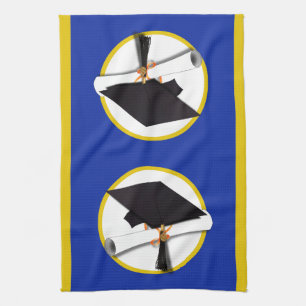 Paño De Cocina Tapón de graduación con Diploma - Fondo azul oscur