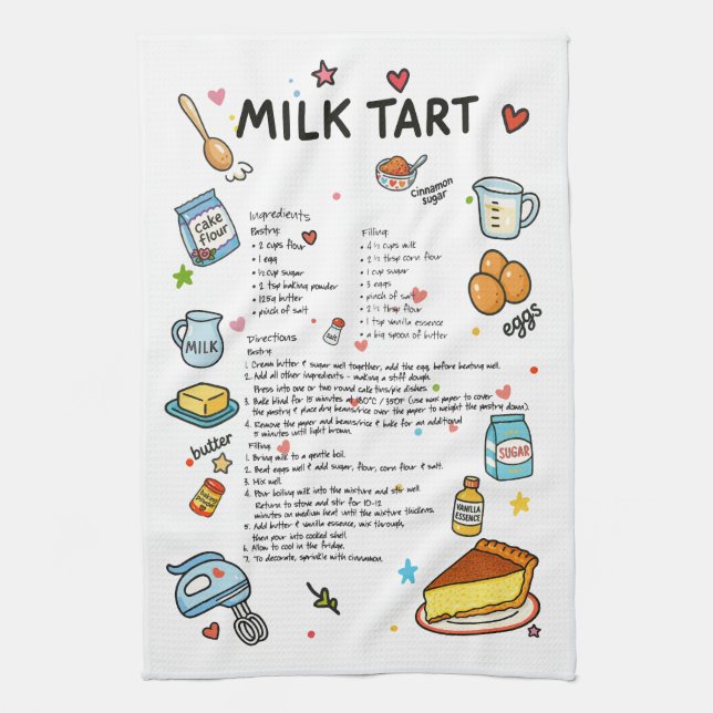 Paño De Cocina Tarta de leche Receta ilustrada Dishtowel (Vertical)