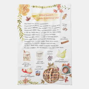 Paño De Cocina Tarta de Otoño Receta de Acuarela Heirloom