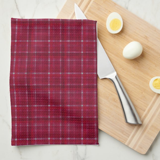 Paño De Cocina Tartán de control rojo (Doblado Cuarto)