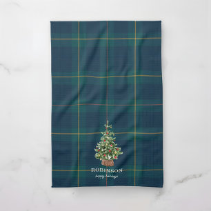 Paño De Cocina Tartan de Plaid de árbol de Navidad Nombre de la f