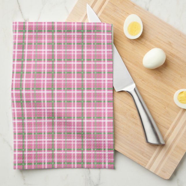 Paño De Cocina Tartán en rosa, verde y blanco (Doblado Cuarto)