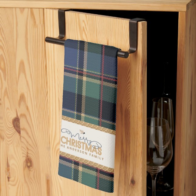 Paño De Cocina Tartan Feliz Navidad Marco Dorado ID1141B (Pliegue de tercios)