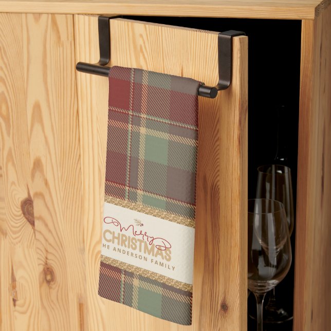 Paño De Cocina Tartan Merry Christmas Gold Frame ID1141A (Pliegue de tercios)