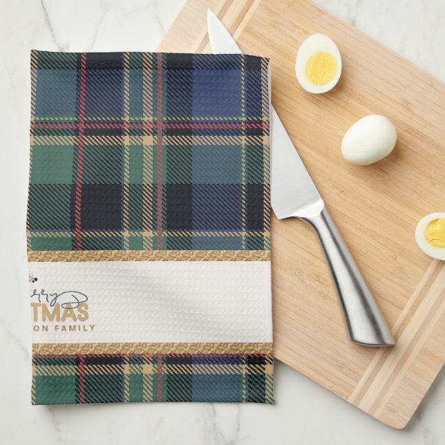 Paño De Cocina Tartan Merry Christmas Gold Frame ID1141B (Doblado Cuarto)