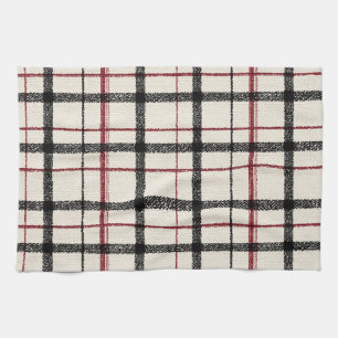 Paño De Cocina Tartan neutro blanco negro y rojo