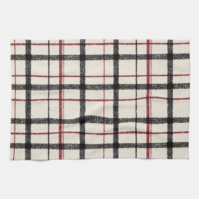Paño De Cocina Tartan neutro blanco negro y rojo (Horizontal)