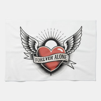 Paño De Cocina Tattoo Art: Winged Heart with "Forever Alone"