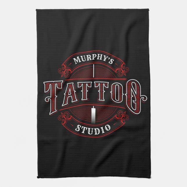 Paño De Cocina Tattoo Studio Shop Estilo tradicional AÑADIR NOMBR (Vertical)