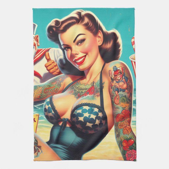 Paño De Cocina Tattooed Beach Pin-up (Vertical)
