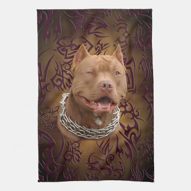Paño De Cocina Tatuaje tribal marrón de Pitbull (Vertical)