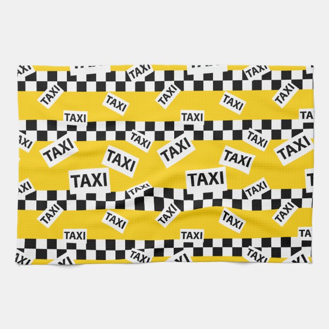 Paño De Cocina Taxista amarillo con taxi negro y blanco con contr (Horizontal)