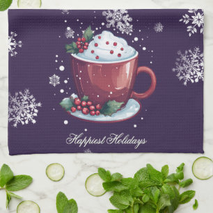 Paño De Cocina Taza de Chocolate Caliente de Navidad Púrpura