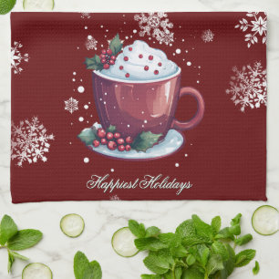 Paño De Cocina Taza de Chocolate Caliente de Navidad Rojo