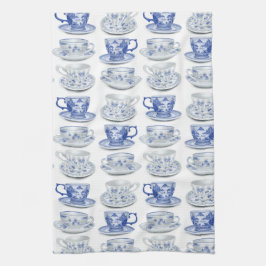 Paño De Cocina Taza de té azul y blanca