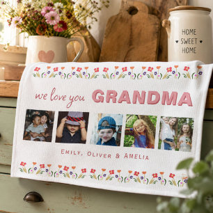 Paño De Cocina Te amamos Abuela Flores 5 Fotos Recuerdo