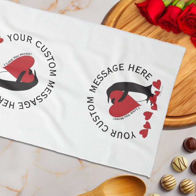 Paño De Cocina ¡Te amo más! Pingüino Corazón Rojo (Subido por el creador)