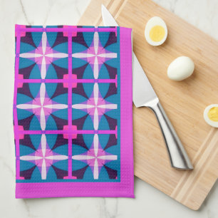 Paño De Cocina Té Estético Retro de los 60 Rosa Azul Berenjena