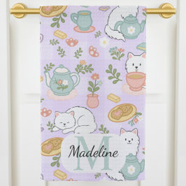 Paño De Cocina Té Personalizado & Monograma de Gato de Panadería