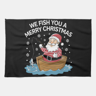 Paño De Cocina Te pescamos un feliz Navidad pescador pescando