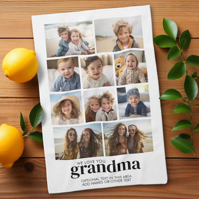 Paño De Cocina Te queremos abuela - 10 Collages de fotos - Modern (Custom Kitchen Towel with Photo Collage)