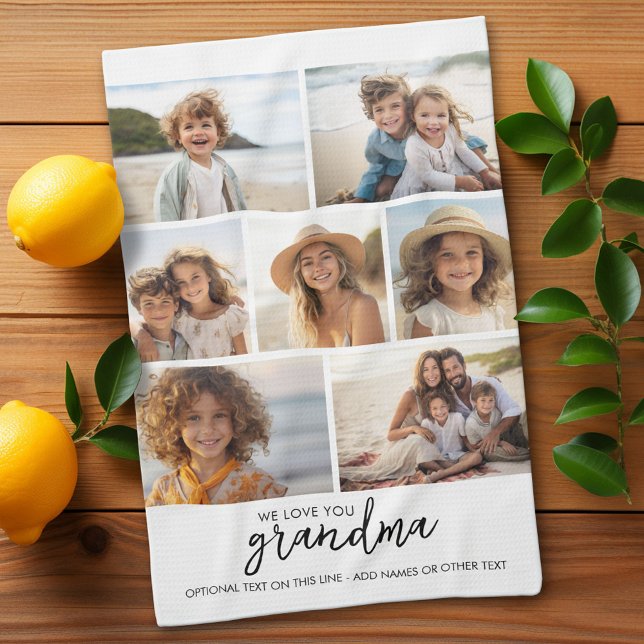 Paño De Cocina Te queremos abuela - 7 Collage de fotos - Moderno (Custom Kitchen Towel with Photo Collage)