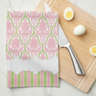 Paño De Cocina Té rosado y verde del damasco elegante lamentable