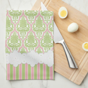 Paño De Cocina Té verde y rosado del damasco elegante lamentable
