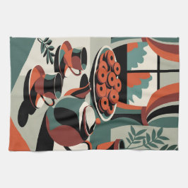 Paño De Cocina Té y galletas abstractos estilo kitschen de los añ